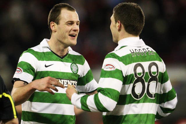 Anthony Stokes (left) and Gary Hooper both scored hat-tricks as Celtic eased to victory over Aberdeen.