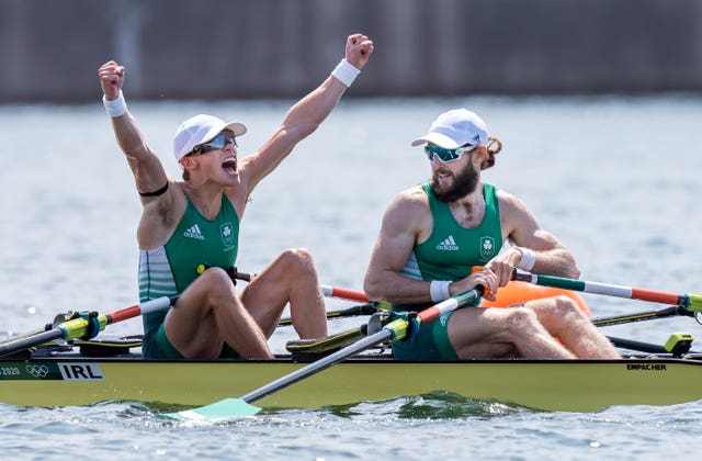 Ireland’s Fintan McCarthy and Paul O’Donovan celebrate