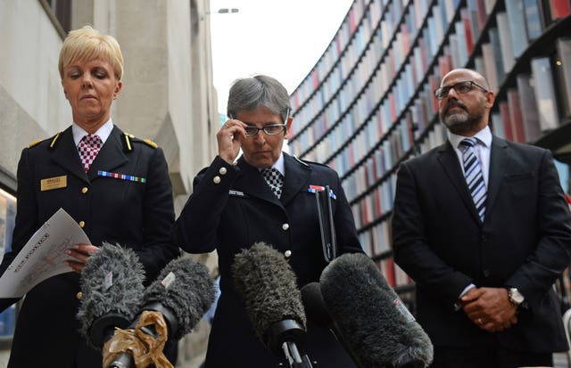 (left to right) Commander Karen Baxter of City of London Police, Metropolitan Police Commissioner Cressida Dick and Metropolitan Police Assistant Comissioner Neil Basu