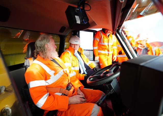 Prime Minister Boris Johnson during a visit to Hanson Aggregates in Penmaenmawr, North Wales