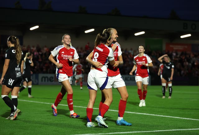 Arsenal’s Frida Maanum celebrates scoring