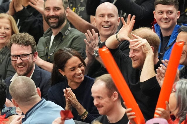 The Duke and Duchess of Sussex watch the wheelchair basketball final during the Invictus Games in Vancouver in February 