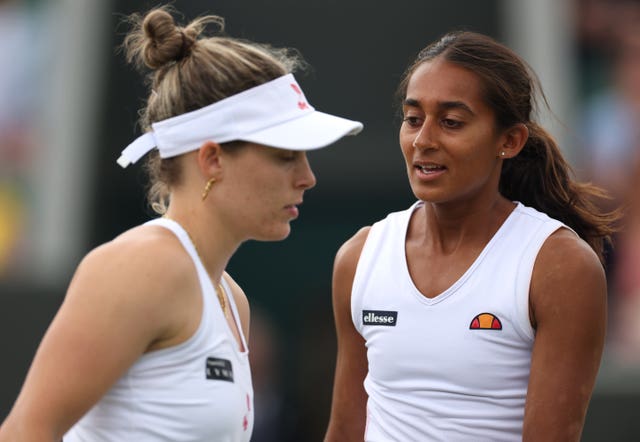 Maia Lumsden and Naiktha Bains (right) were knocked out of the women's doubles 