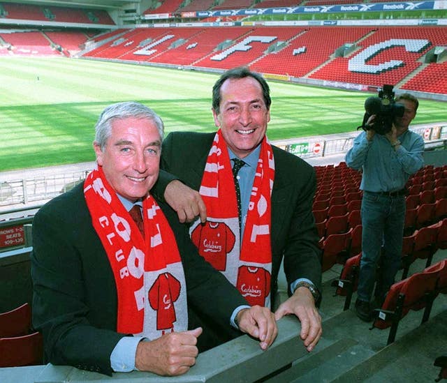 Liverpool joint managers Roy Evans, left, and Gerard Houllier ahead of the 1998-99 season