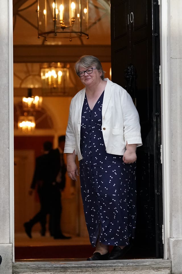 Work and Pensions Secretary Therese Coffey at the door of 10 Downing Street