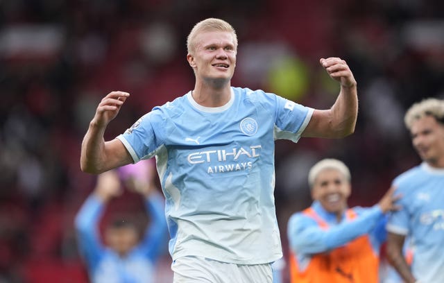 Manchester City’s Erling Haaland celebrates a victory