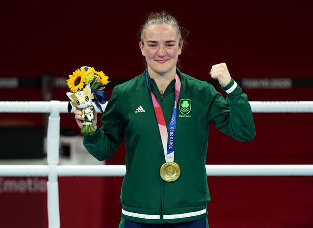 Ireland’s Kellie Anne Harrington celebrates with her gold medal 