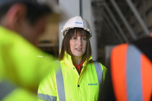 Rachel Reeves wearing a hard hat and a hi-vis jacket