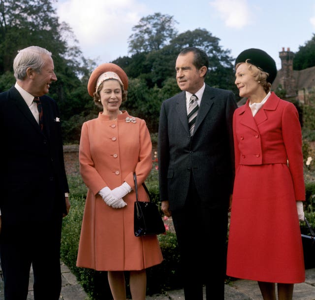 In 1970, the Queen met Prime Minister Edward Heath (left) and American President Richard Nixon and his wife Pat Nixon at Chequers (PA Archive)
