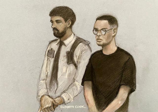 Court artist sketch of Jordan Wilkes (right) appearing at Bournemouth Crown Court during sentencing