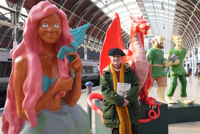 Author Sir Michael Morpurgo at the launch of his new collection of short mythical stories, The Miracle Dolphin Of Mevagissey, at Paddington station, west London