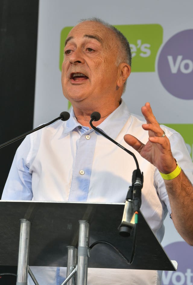 Actor and Labour supporter Tony Robinson addresses the demonstration