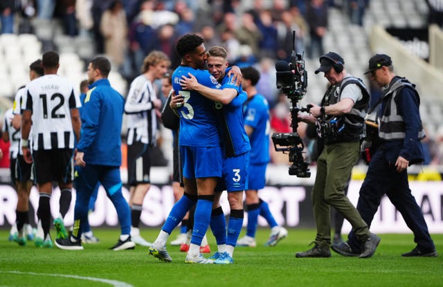 Bournemouth's players celebrate Saturday's 2-1 Premier League win at Newcastle