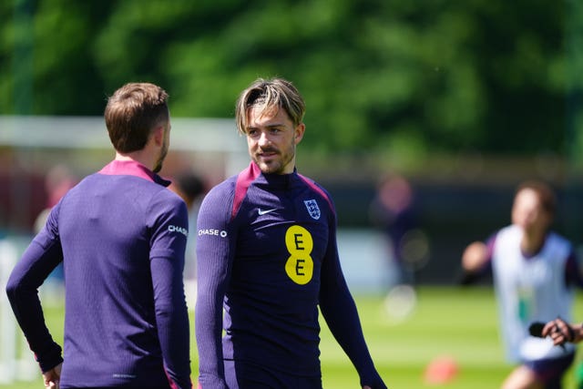 England’s Jack Grealish during a training session at Rockliffe Park 