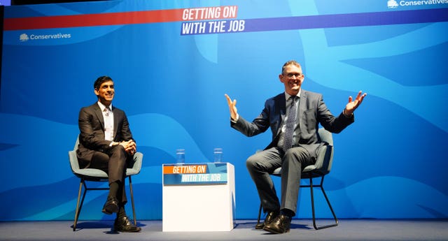 Paul Maynard, right, appearing on stage with then-chancellor Rishi Sunak 
