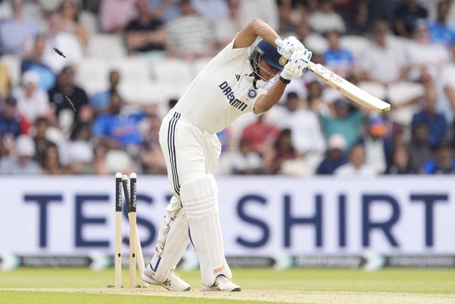 India’s Yashasvi Jaiswal is bowled out by England’s Ben Stokes, not pictured
