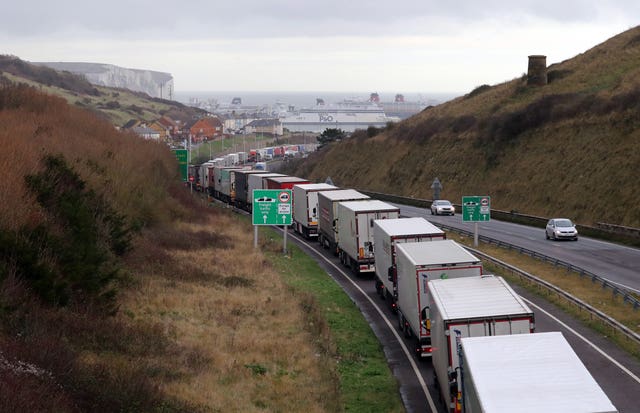 Lorries queue for the Port of Dover