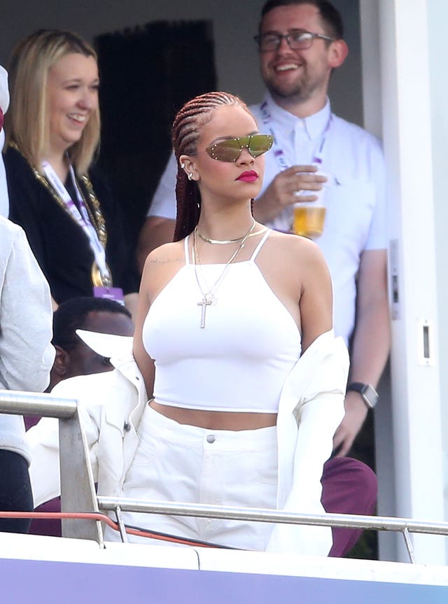 Rihanna watches the action from the stands during the ICC Cricket World Cup