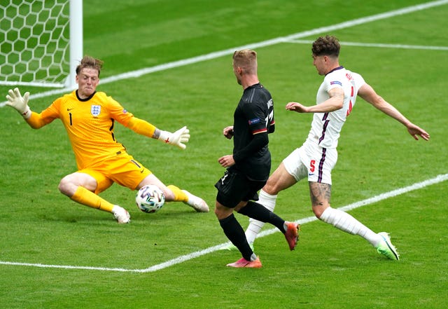 Jordan Pickford makes a crucial save to prevent Germany taking a lead in the first half