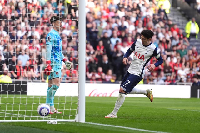 Tottenham's Son Heung-Min (right) celebrates scoring their second goal 