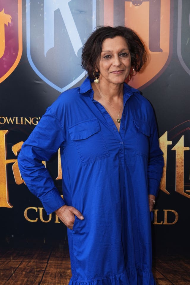 Meera Syal in a blue outfit