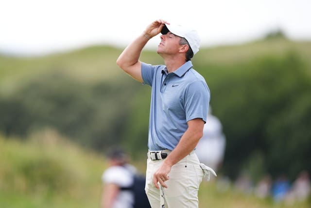 Rory McIlroy shows his frustration on the ninth hole during day four of The 153rd Open Championship at Royal Portrush