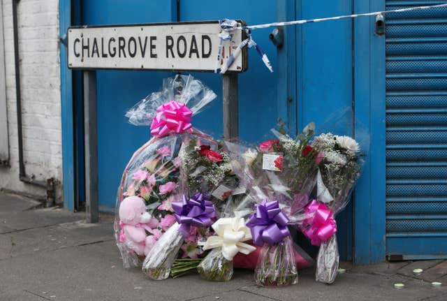 Floral tributes left on Chalgrove Road, Tottenham (Jonathan Brady/PA)