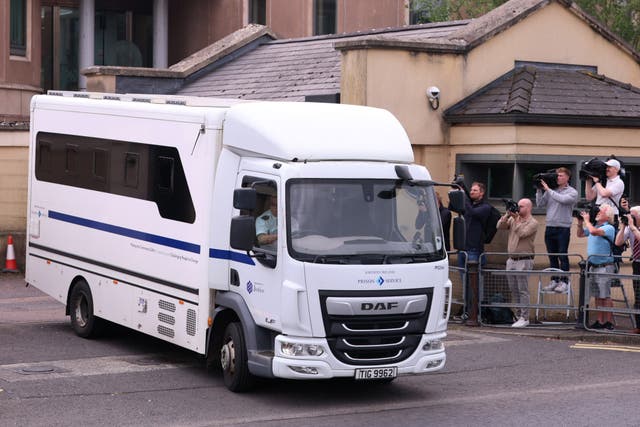 A prison van carrying former DUP leader Sir Jeffrey Donaldson leaves Newry Crown Court in June following his conviction