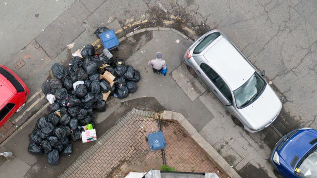 Uncollected refuse bags in the Sparkhill area of Birmingham