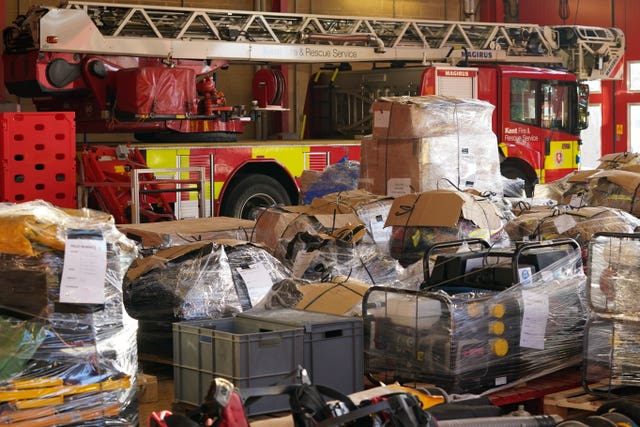 Donated emergency service equipment was loaded at Ashford fire station