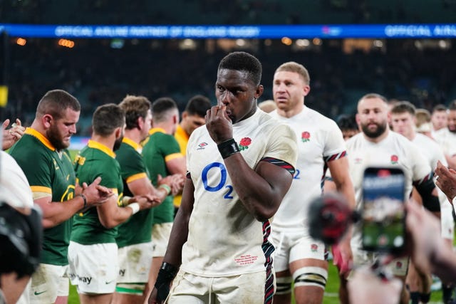 Maro Itoje walks off the field after November's defeat to South Africa at Twickenham