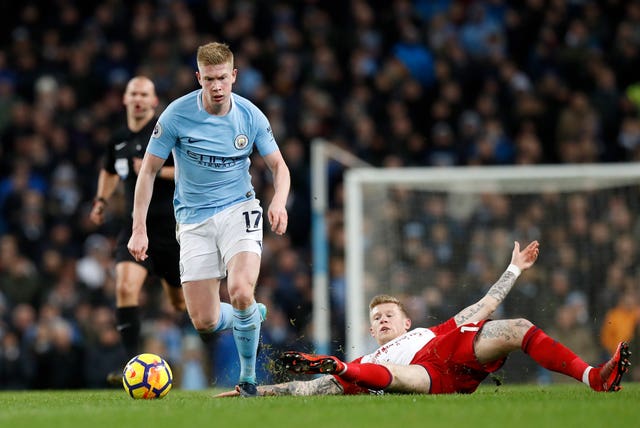 Kevin De Bruyne managed to avoid being fouled by James McClean