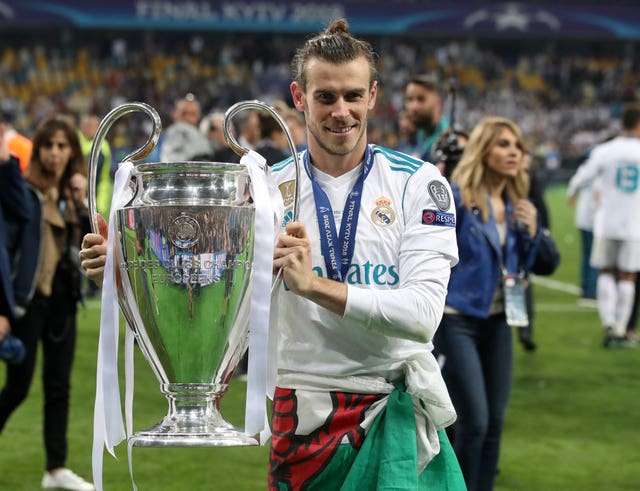 Gareth Bale celebrates winning his fourth Champions League in 2018