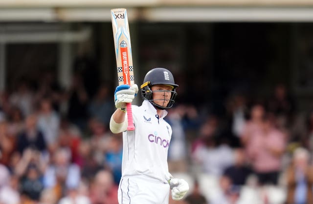 England’s Ollie Pope acknowledges the crowd after reaching 150