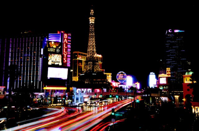 Light trails pass through the strip in Las Vegas (Bradley Collyer/PA)