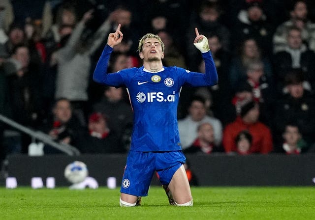 Chelsea’s Alejandro Garnacho celebrates after scoring