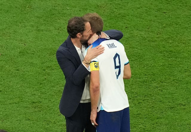 Gareth Southgate consoles Harry Kane after his missed penalty 