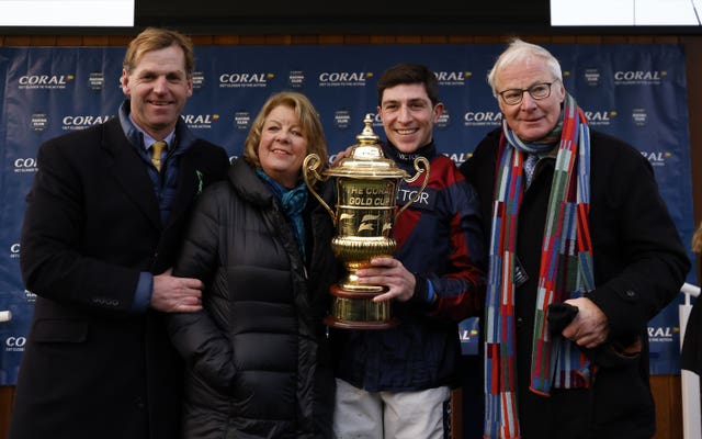 Jamie Snowden (left) and Colonel Harry's connections left Newbury with the trophy last year