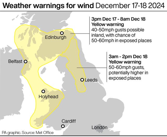 Weather warning for wind December 17-18