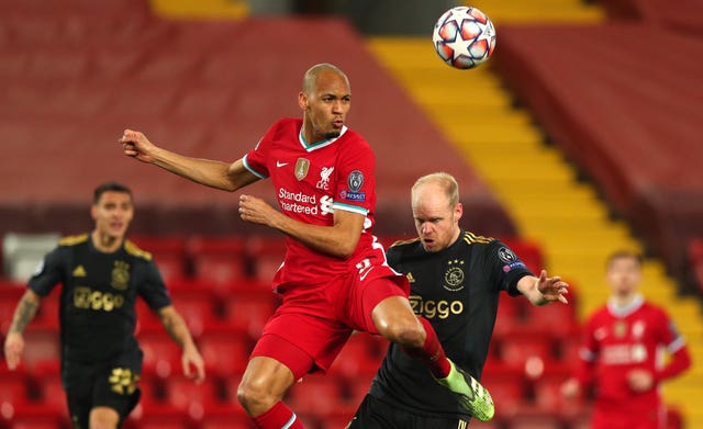 Fabinho, left, has starred as an emergency centre-back this season