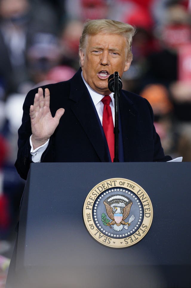 President Donald Trump speaks at a campaign rally at HoverTech International, Monday, Oct. 26, 2020, in Allentown, Pa.