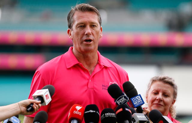 Former Australia bowler Glenn McGrath talks to the media.