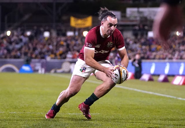 James Lowe touches down for the Lions' second try