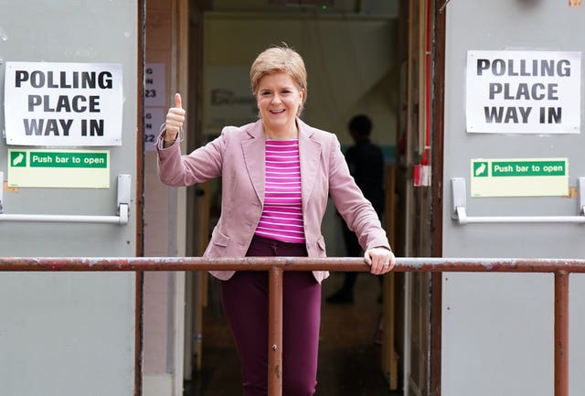 Nicola Sturgeon outside a polling place