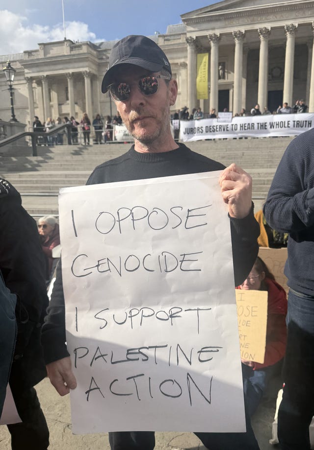 Massive Attack musician Robert Del Naja during the demonstration against the ban on Palestine Action in Trafalgar Square, central London