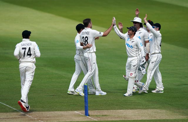 New Zealand celebrate the wicket of Dan Lawrence, not pictured
