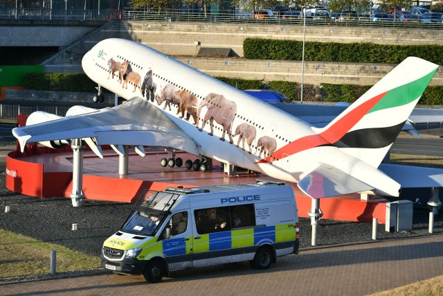 A large police presence was seen at Heathrow Airport (Dominic Lipinski/PA)
