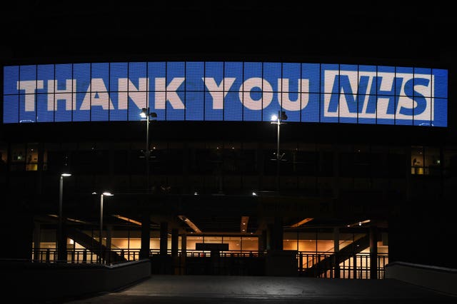 Wembley Arch is illuminated in blue to show its appreciation to the NHS amid the coronavirus outbreak