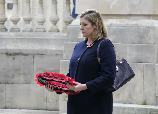 Penny Mordaunt, MP for Portsmouth North, laying a wreath on Remembrance Sunday in 2023 