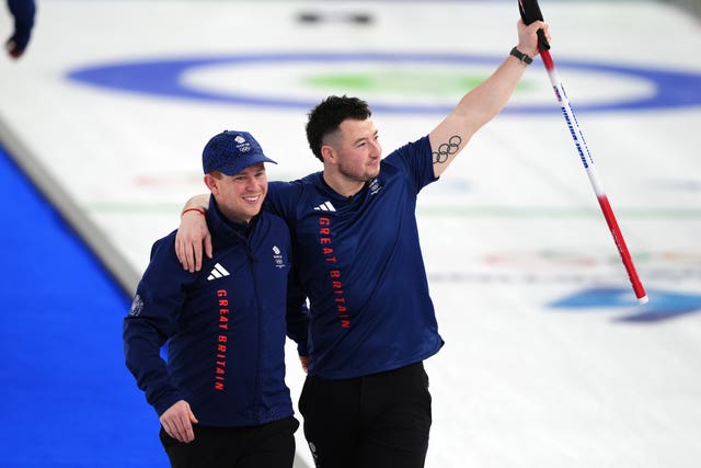 Great Britain coach Greg Drummond (left) and Hammy McMillan celebrate